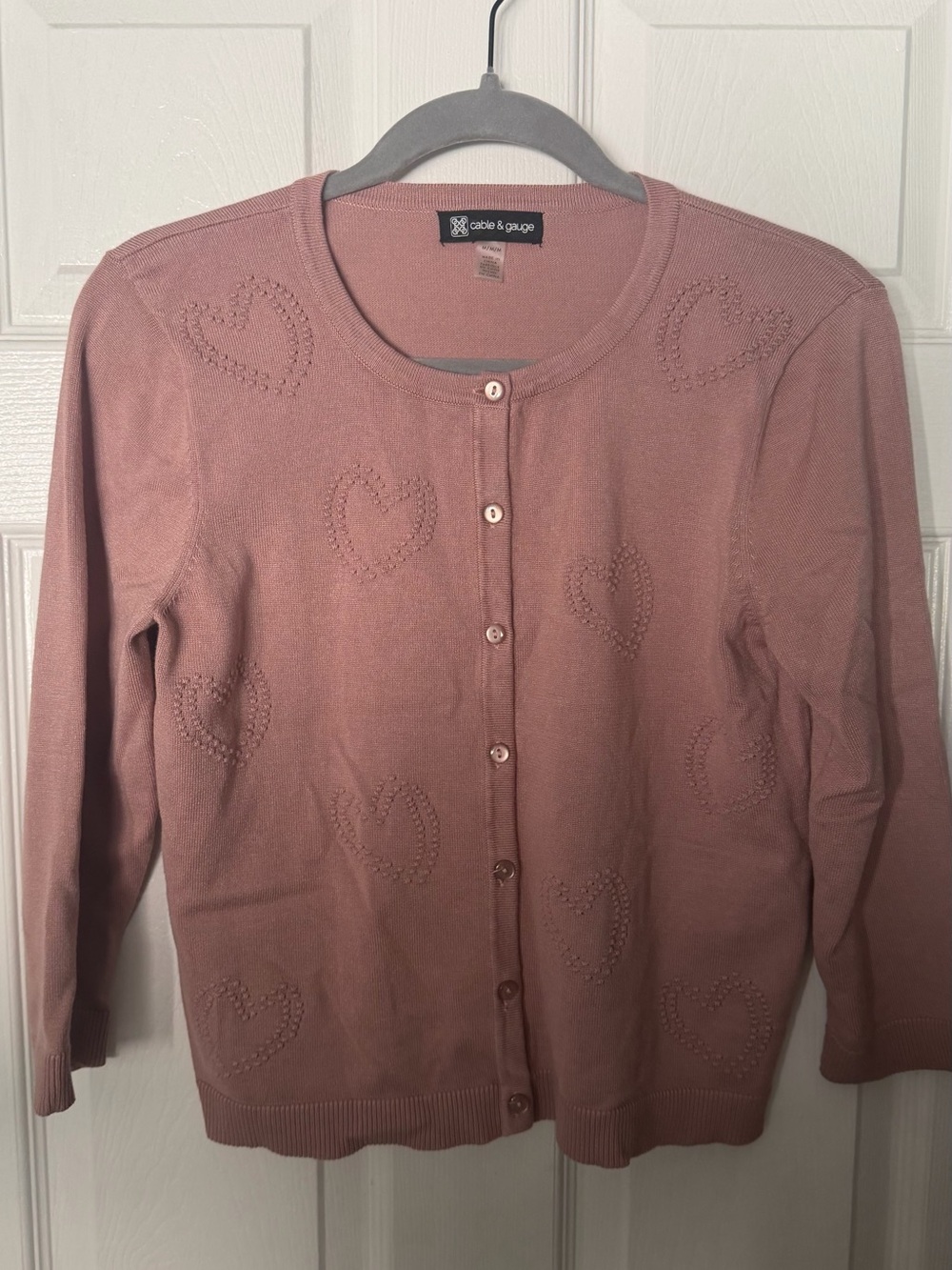 Cable & Gauge Dusty Rose Heart-Pattern Button Cardigan